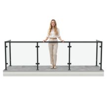 Balustrada szklana na BALKON U 100cm x 350cm x 100cm CZARNA szkło bezbarwne