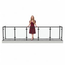 Balustrada szklana na BALKON U 100cm x 500cm x 100cm CZARNA szkło bezbarwne