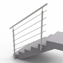 Stainless steel system balustrade for stairs with horizontal infill on 5 grommets mounted to the side