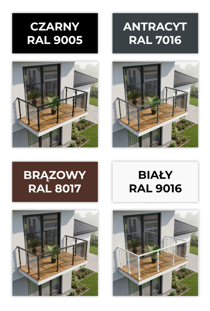 Dostępne kolory balustrad szklanych
