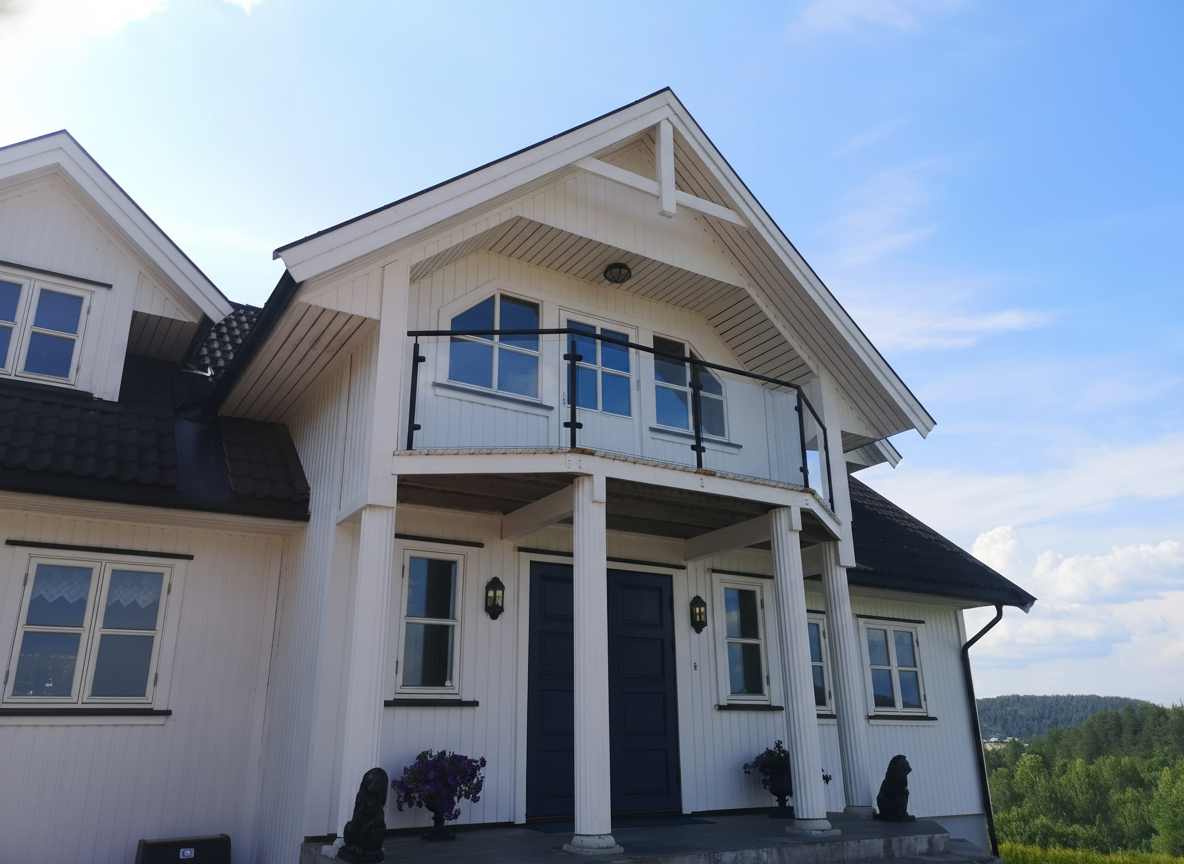 balustrada szklana balkonowa na słupkach z poręczą czarny ral 9005 loft szkło bezbarwne