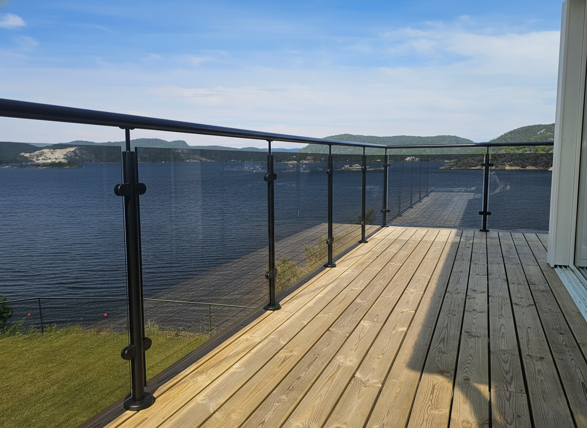 balustrada szklana balkonowa na słupkach z poręczą loft szkło grafitowe