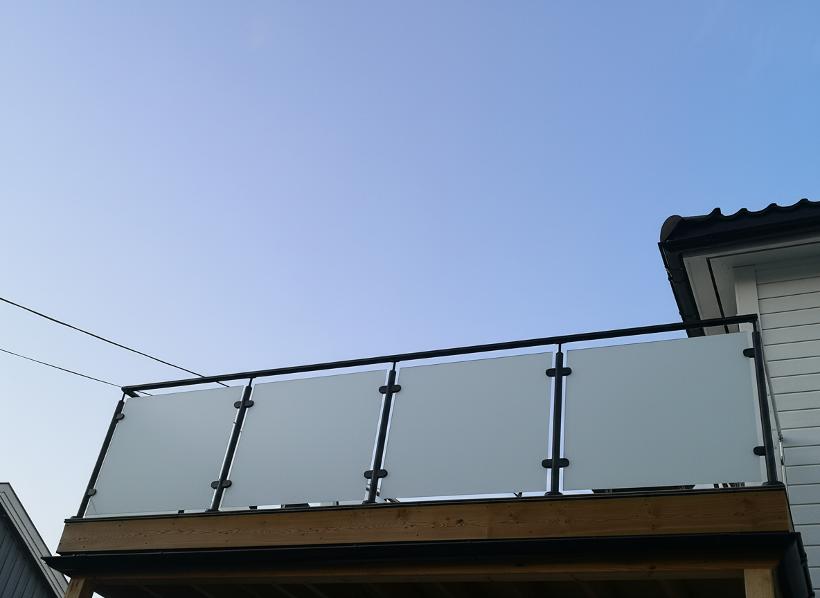 balustrada szklana balkonowa na słupkach z poręczą czarny ral 9005 loft szkło mleczne