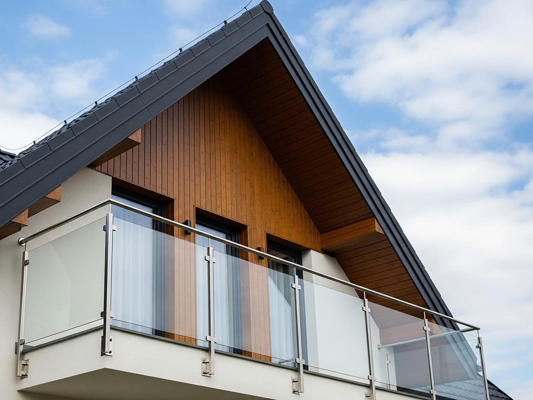 balustrada szklana balkonowa na słupkach z poręczą szkło bezbarwne montaż boczny