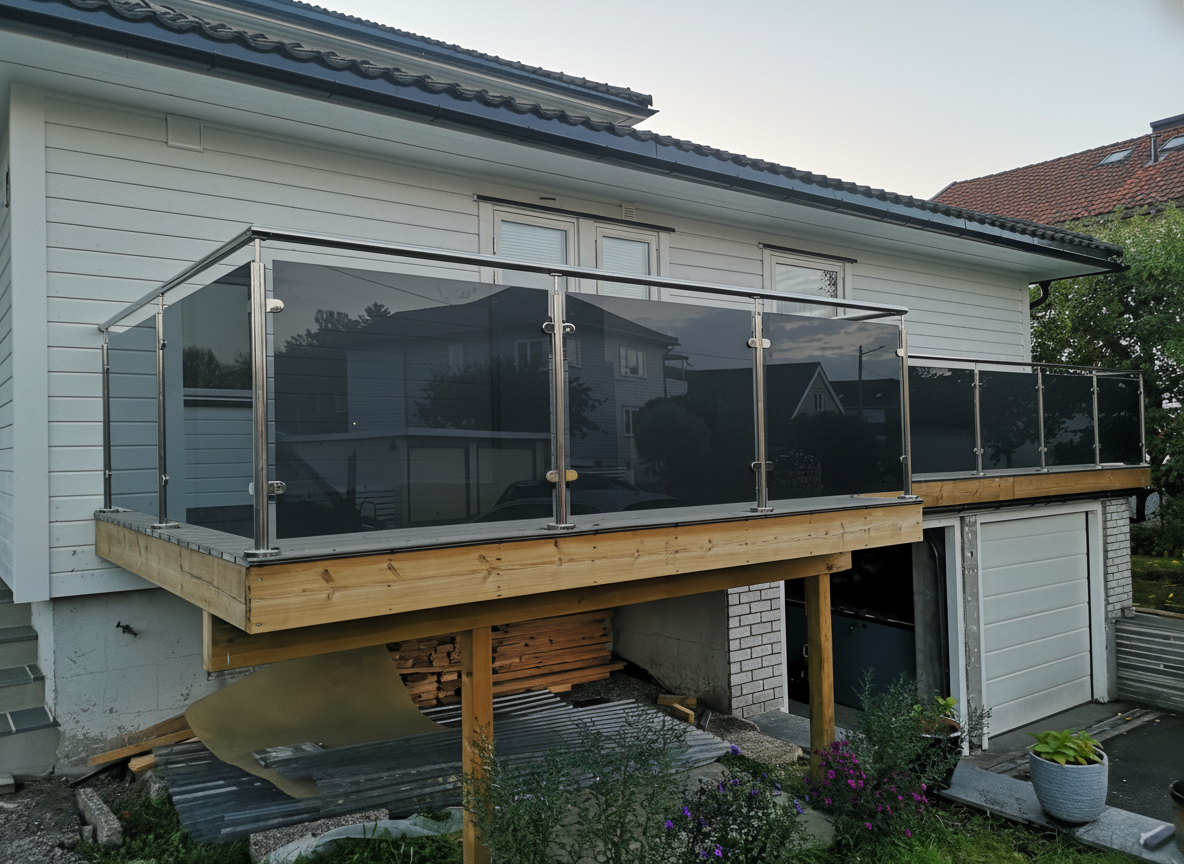 balustrada szklana tarasowa słupki fi 42,4 grafitowe szkło