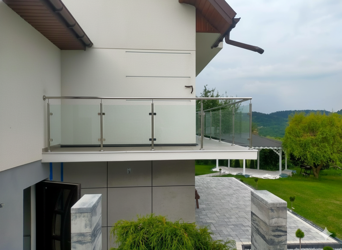 balustrada szklana balkonowa fi 42,4 szkło bezbarwne realizacja Szyk