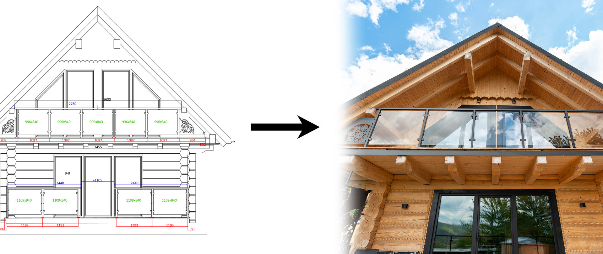 Indywidualny projekt balustrady szklanej - system Samotnik typ 2