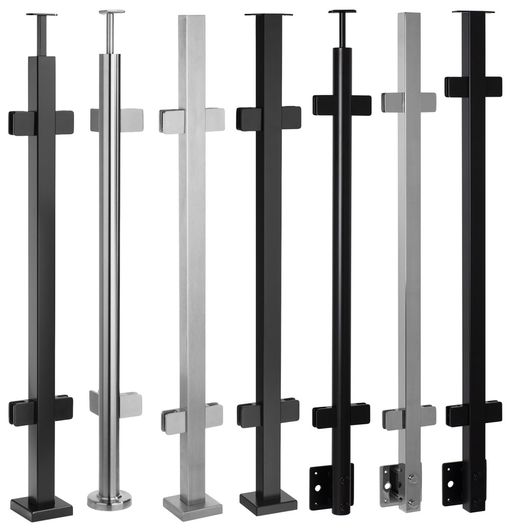 słupki do balustrad szklanych - różne kształty i wykończenia