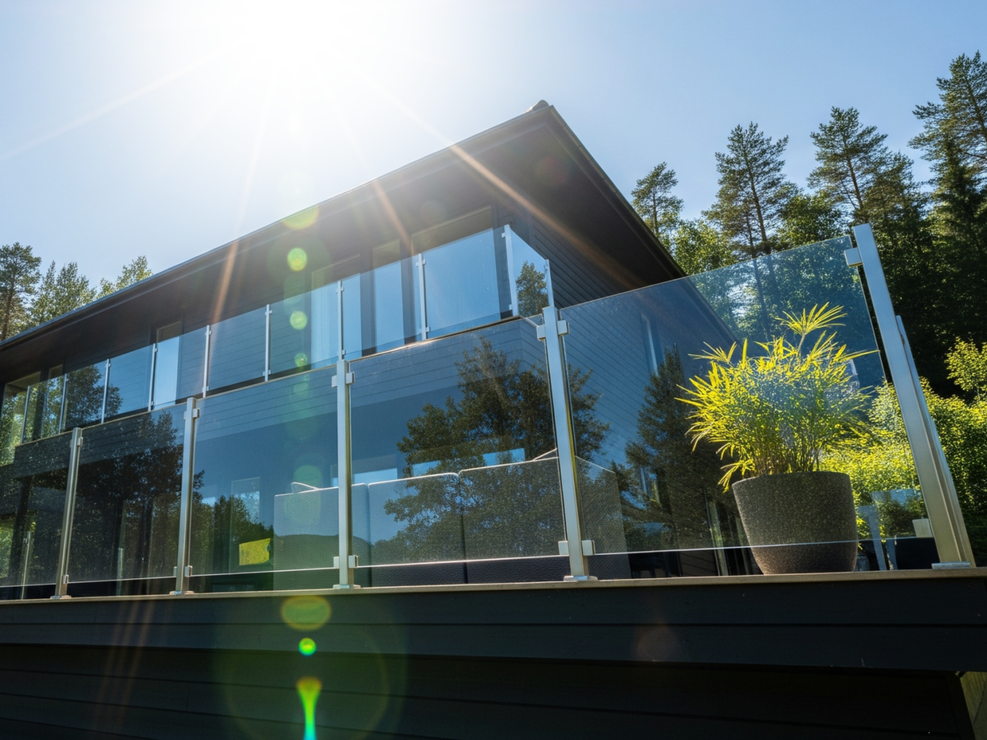 balustrada szklana na słupkach szlifowanych ze szkłem - realizacja Norwegia